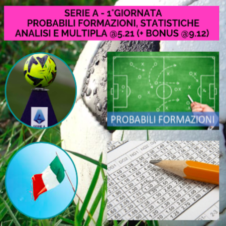Pronostici Serie A 2023-24: probabili formazioni e statistiche su TUTTE le partite della 1a giornata. Multipla quota @5.21