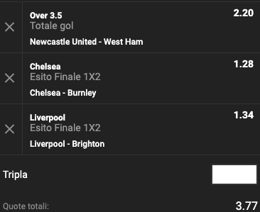 Schedina 30a giornata Premier League
