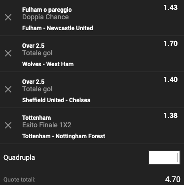 Schedina 32a giornata Premier League