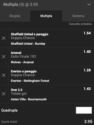 Schedina 34a giornata Premier League