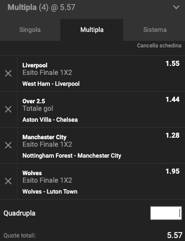 Schedina 35a giornata Premier League