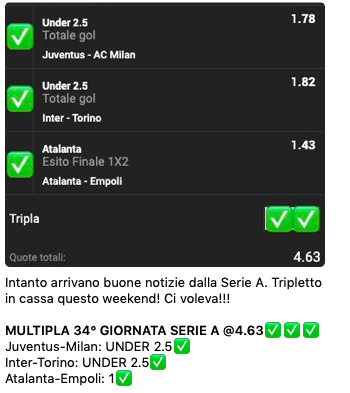 Quote e risultati Serie A 34a giornata