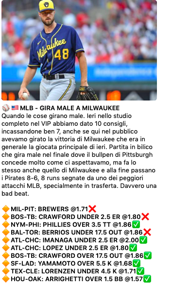 Risultati pick MLB domenica
