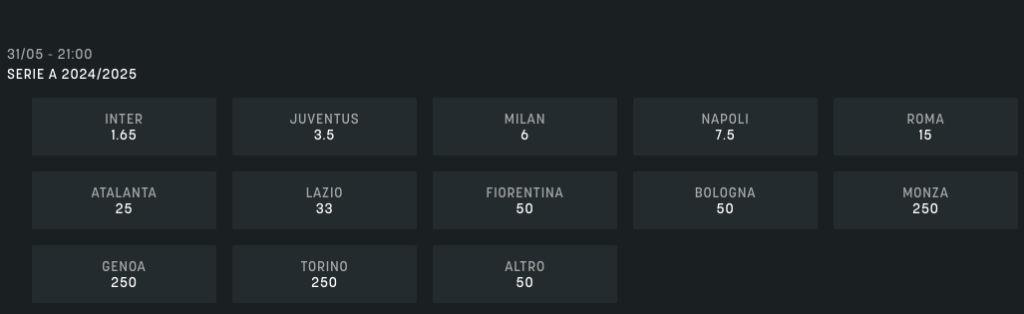 Quote e risultati Serie A 38a giornata