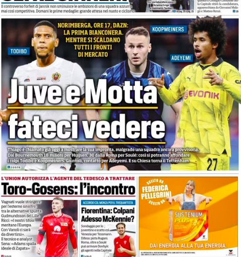 Tuttosport Pronostici Calciomercato 26 luglio 2024