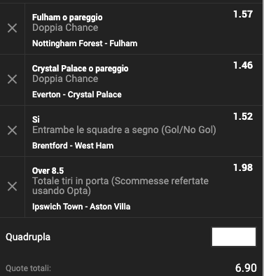 Multipla Premier League 6a giornata