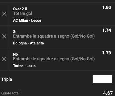 Pronostici Serie A 6a giornata Multipla @4.67