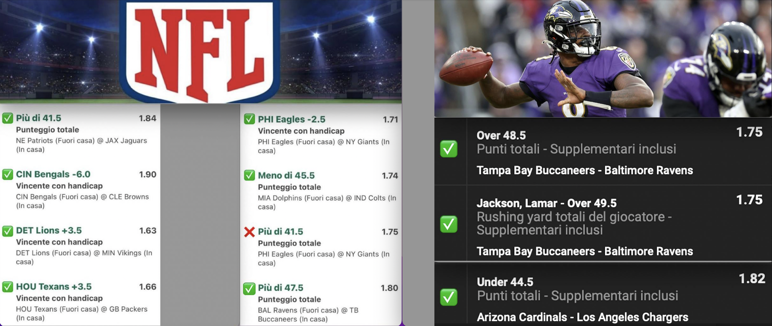 Risultati scommesse NFL