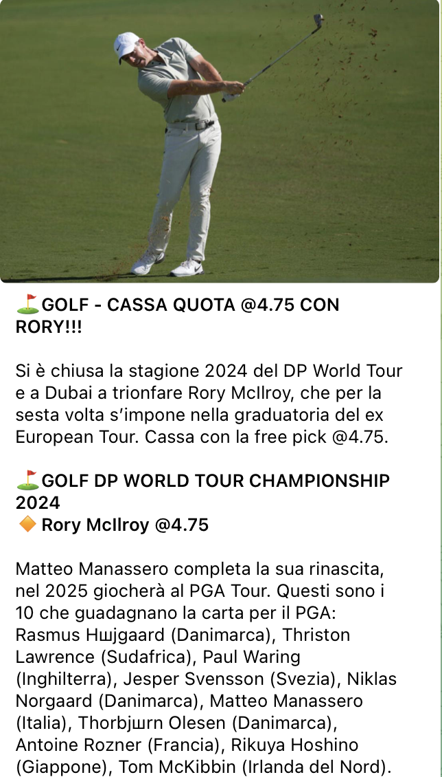 Risultati pronostici vincenti golf