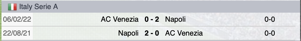 Precedenti Napoli-Venezia