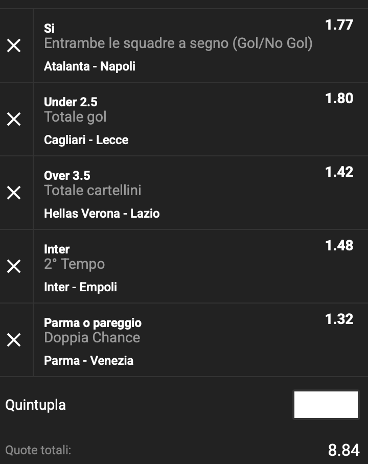 Multipla Serie A 21° giornata
